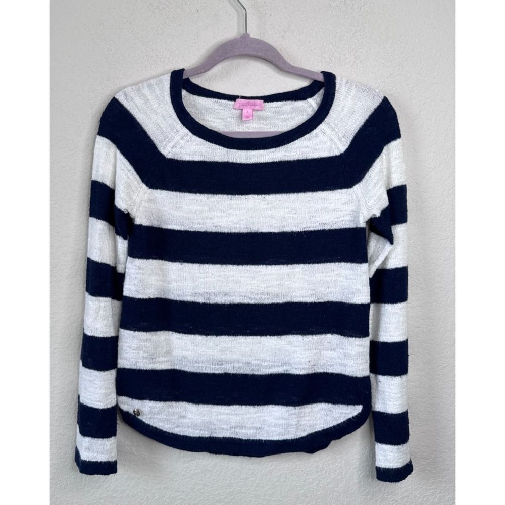 Lilly Pulitzer Striped Knit Sweater Women's S Navy White Preppy Coastal Nautical